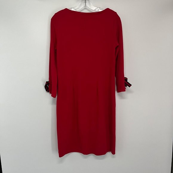 Talbots Round Neck Red Long Sleeve 100% Cotton Sheath Dress Small S - Picture 9 of 9